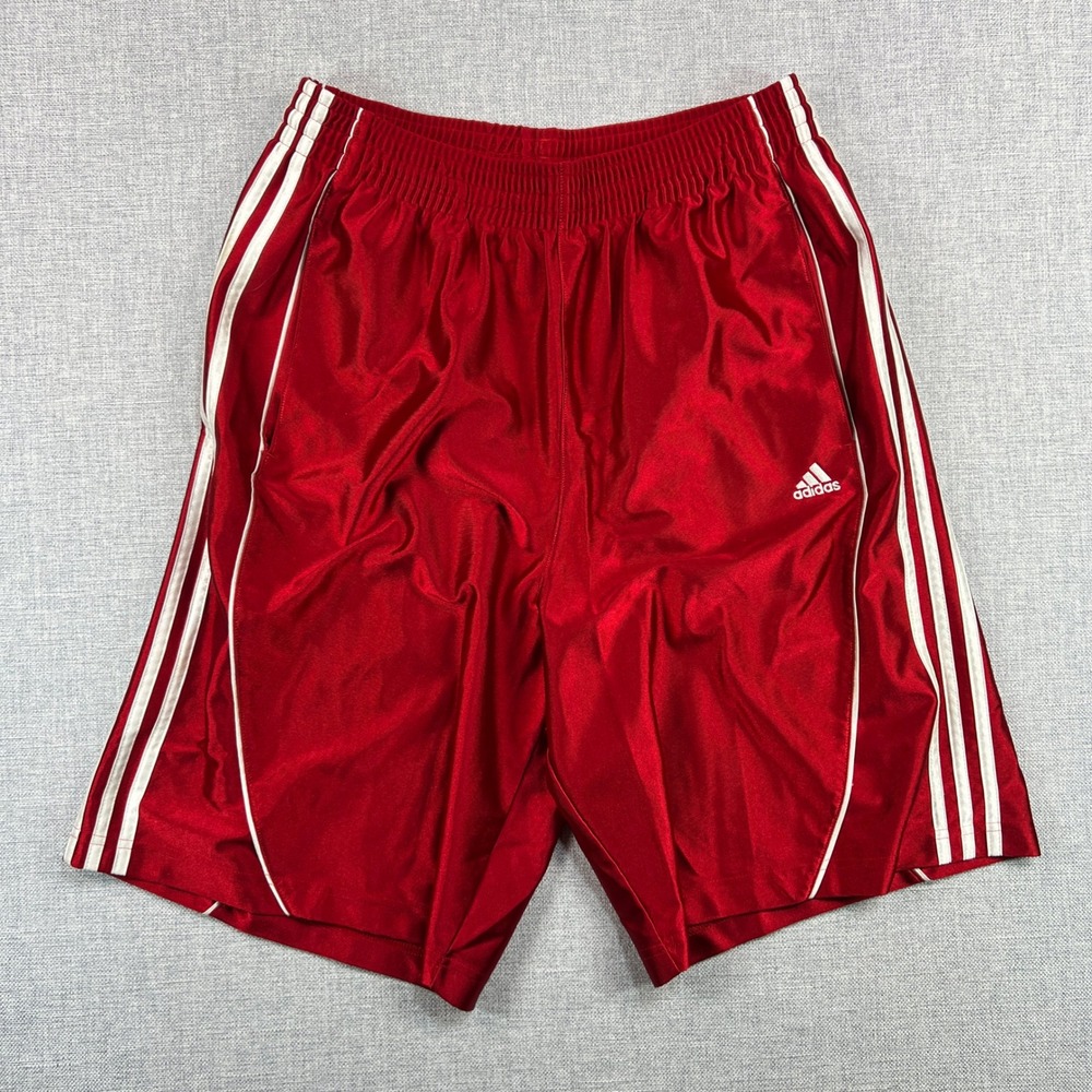 Adidas Shiny Dazzle Basketball Shorts Mens Large Red White Stripes Silky Gym